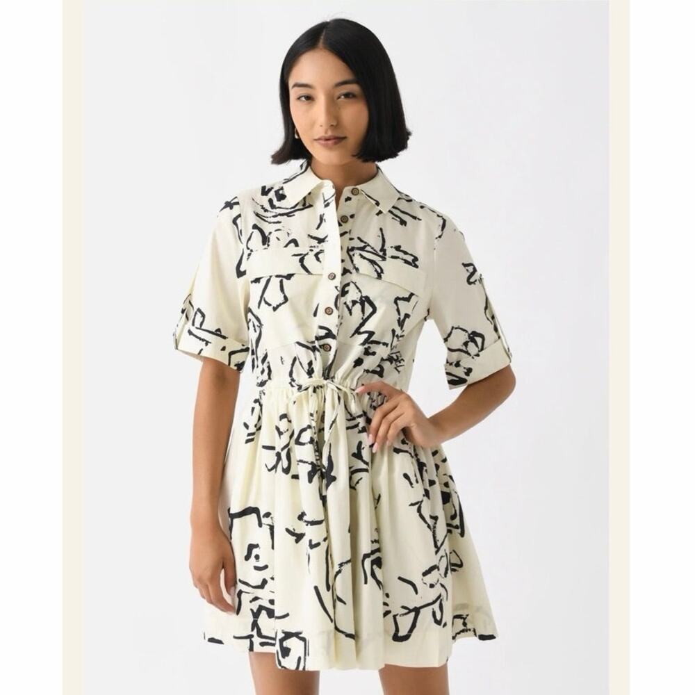Hunter Bell Peyton Dress Onyx Amaryllis Print Shirt Dress Size Small Cotton